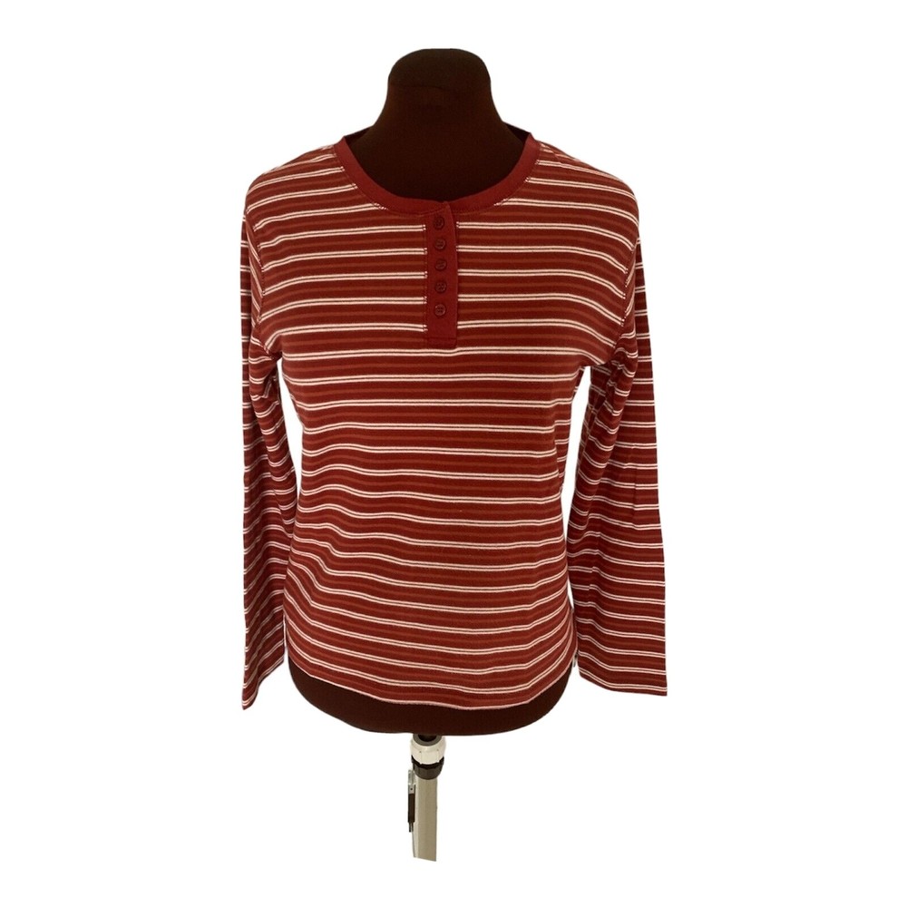 Hasting & Smith Womens Autumn Orange Brown White Striped Long Sleeve Top Size M